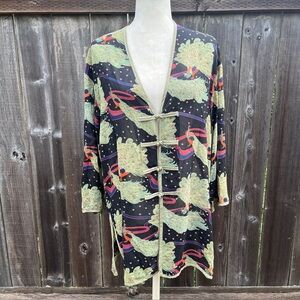 Citron Silk Peacock Tunic Top - Size Small